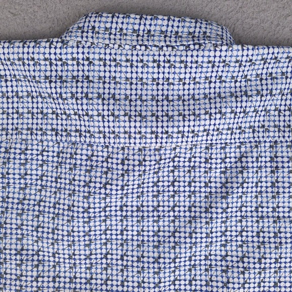 Address Unknown Shirt Mens XL White Blue Geometric Print Short Sleeve Button Up - Picture 7 of 12